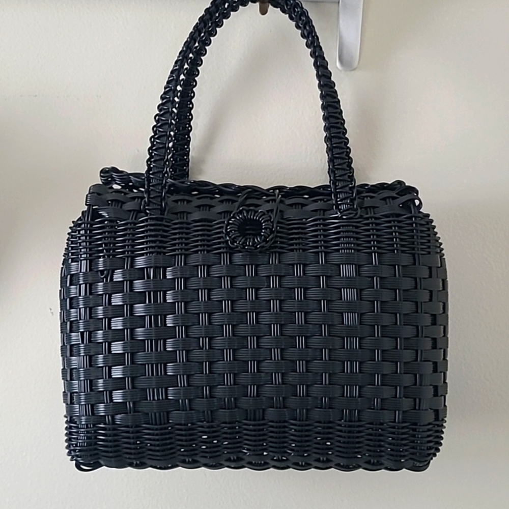 Handmade "Recycled Plastic" Woven Satchel = Black